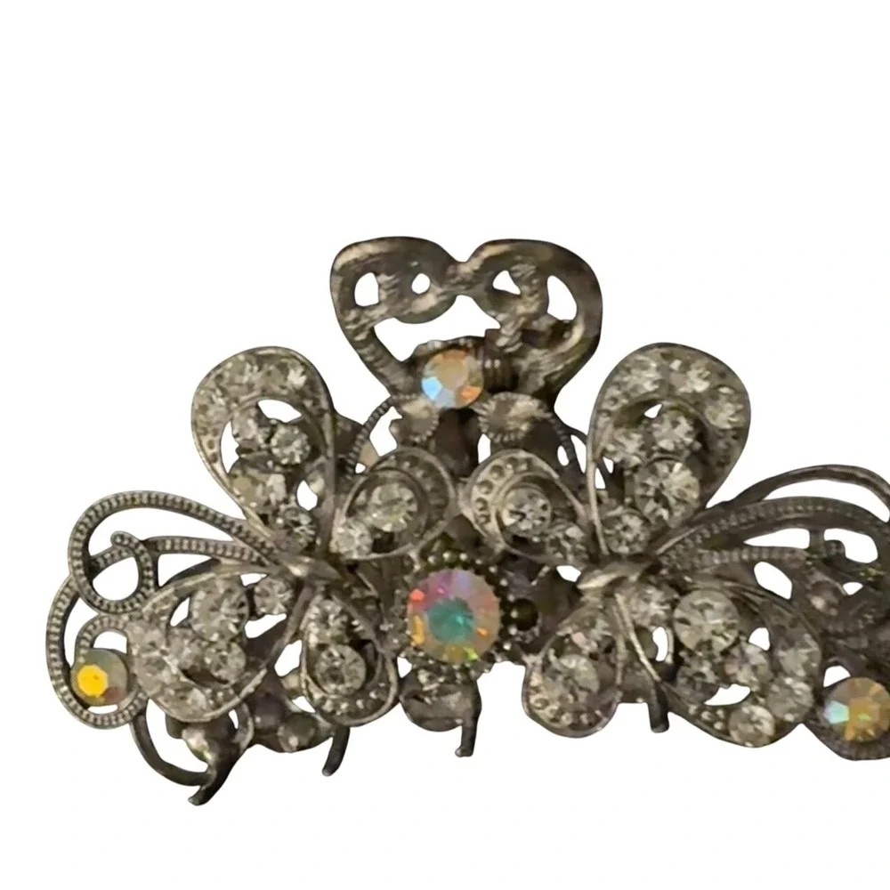 Rhinestone‎ Butterfly Hair Claw Clip Silver Tone Decorative Butterflies